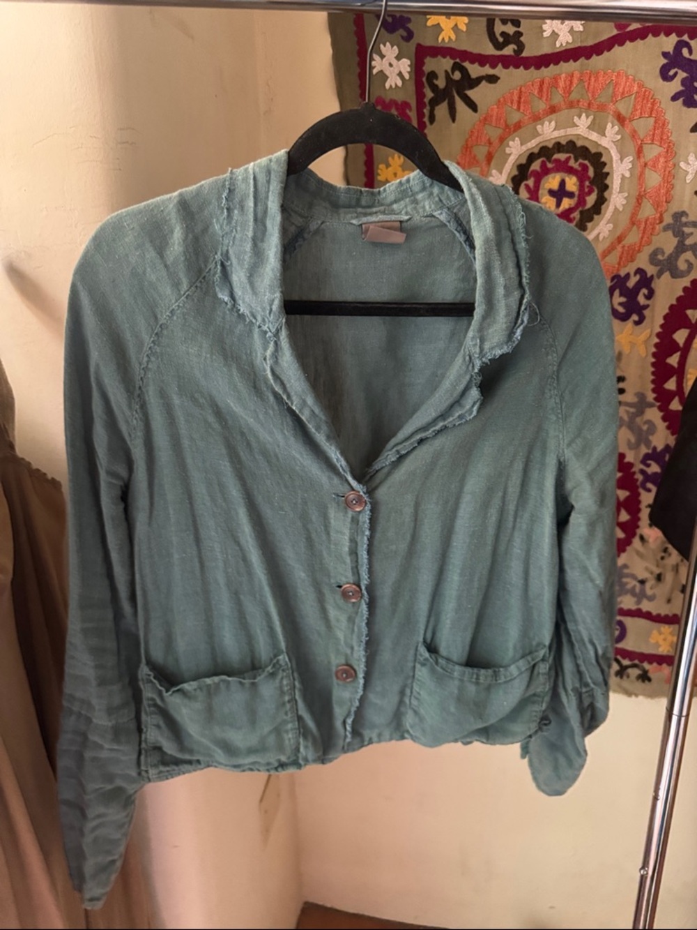 Washed Teal Button-Front Jean Jacket